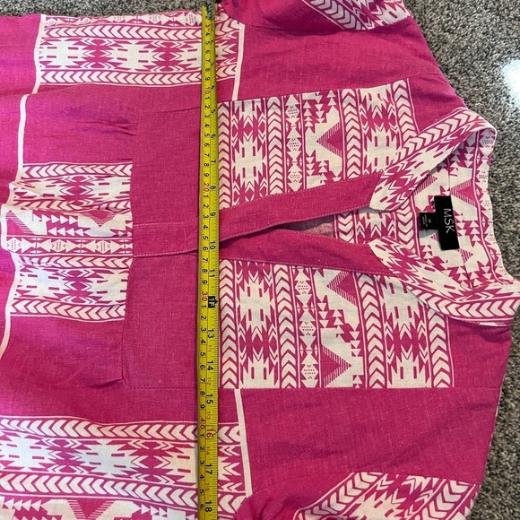 MSK Pink White Long Sleeve Aztec Geometric Print Linen Dress Women’s Size M - Picture 8 of 9